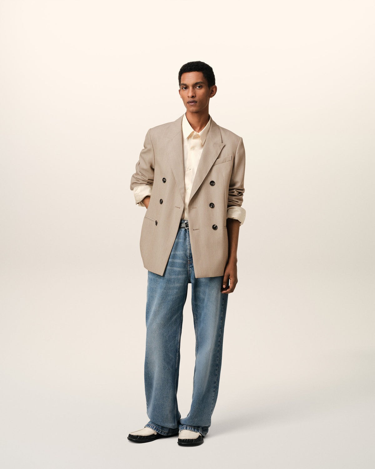 Veste Beige Croisée Fente Dos En Laine - 2