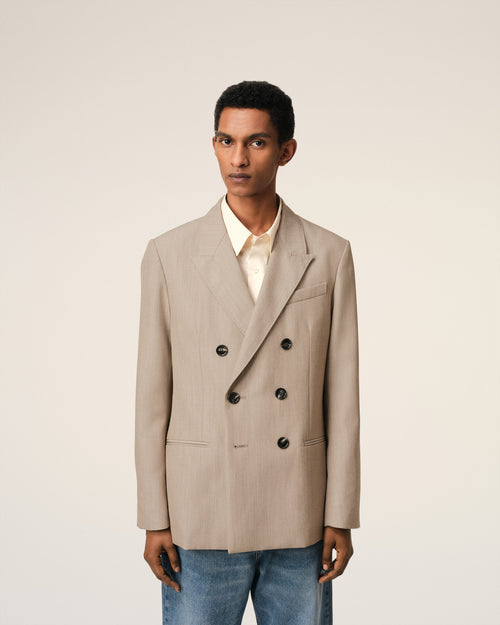 Veste Beige Croisée Fente Dos En Laine - Homme - 3 - AMI Paris - Ami Paris