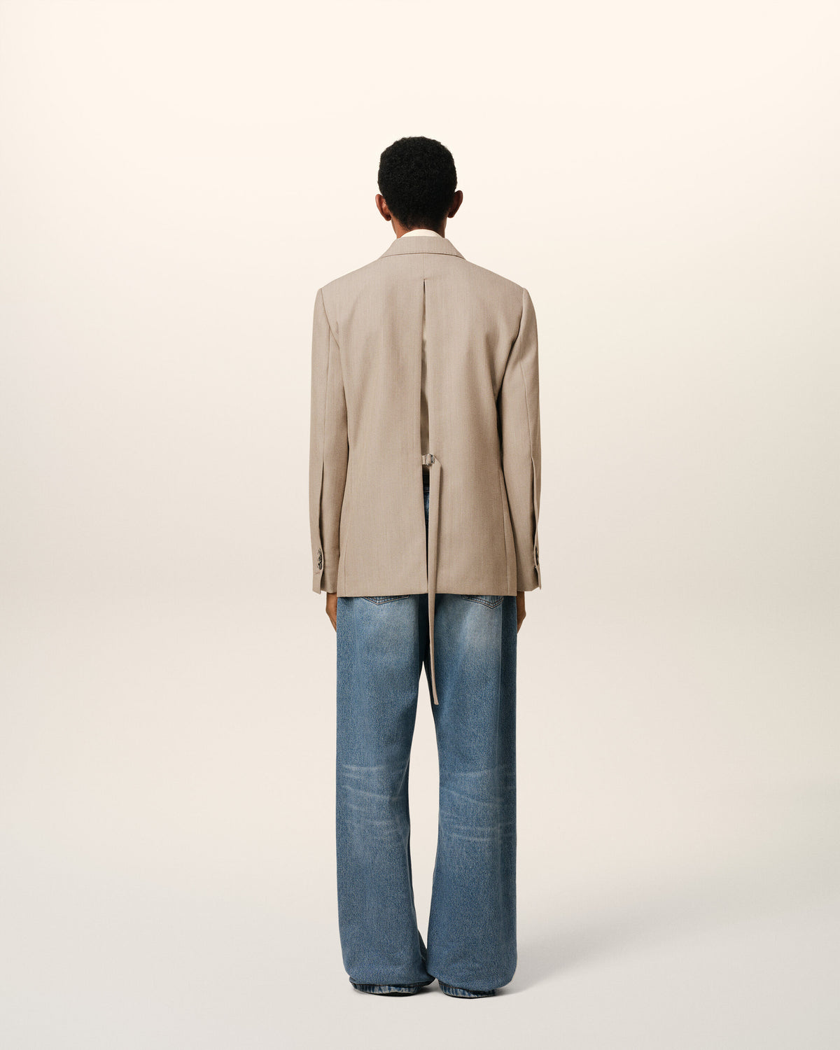 Veste Beige Croisée Fente Dos En Laine - 5