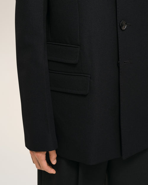 Black New Wool Single Breasted Straight Jacket - 4 - Ami Paris
