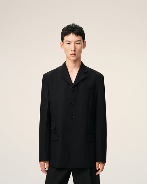 Chaqueta recta con cierre simple de lana virgen negra - Hombre - 3 - AMI Paris - Ami Paris