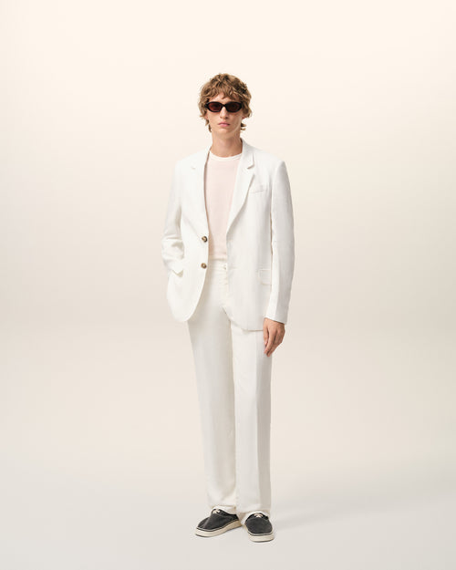 White Blended Linen Single Breasted Straight Jacket - 2 - Ami Paris