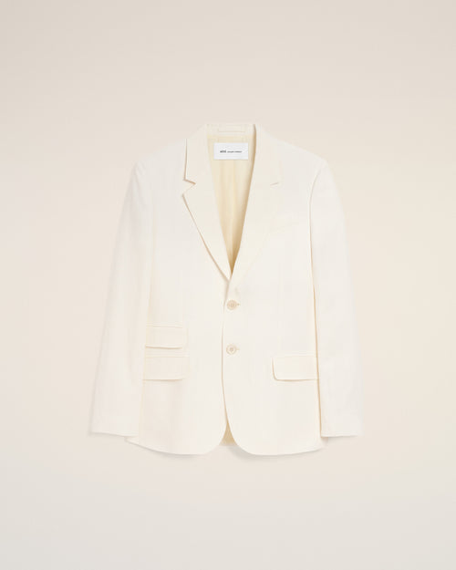 White Blended Linen Single Breasted Straight Jacket - 1 - Ami Paris