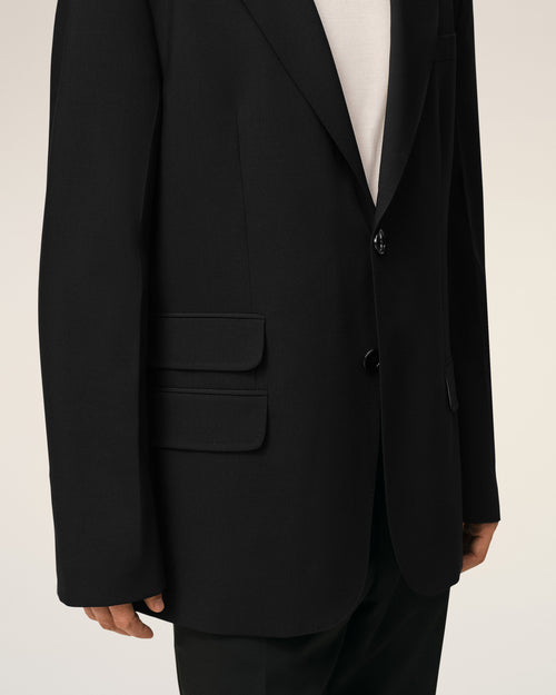 Black New Wool Straight Single Breasted Jacket - 4 - Ami Paris