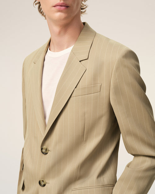Chaqueta recta con cierre simple de lana virgen beige - Hombre - 4 - AMI Paris - Ami Paris