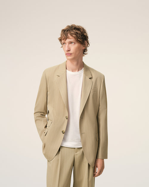 Chaqueta recta con cierre simple de lana virgen beige - Hombre - 3 - AMI Paris - Ami Paris