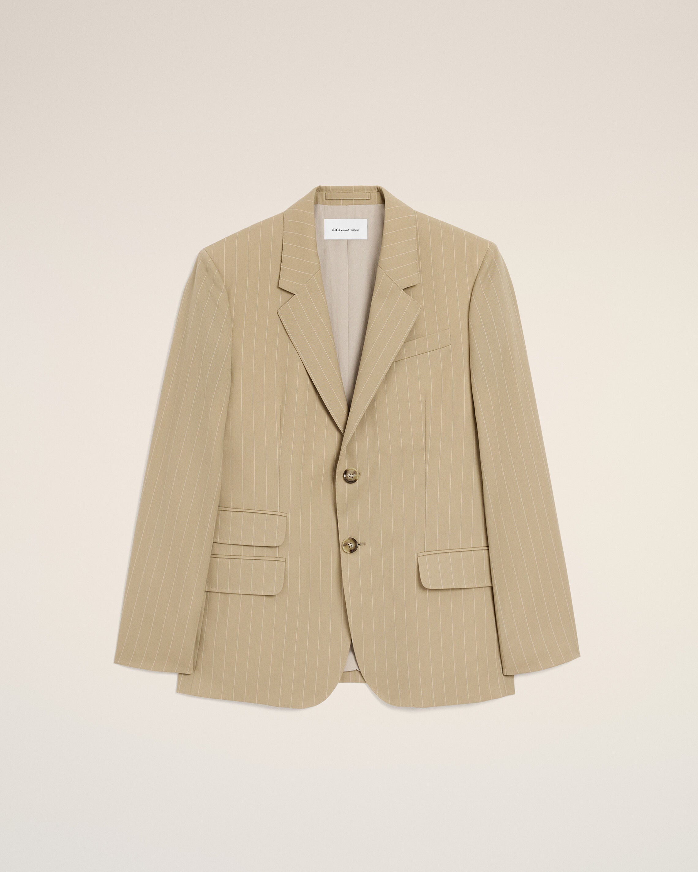 Chaqueta recta con cierre simple de lana virgen beige - 1