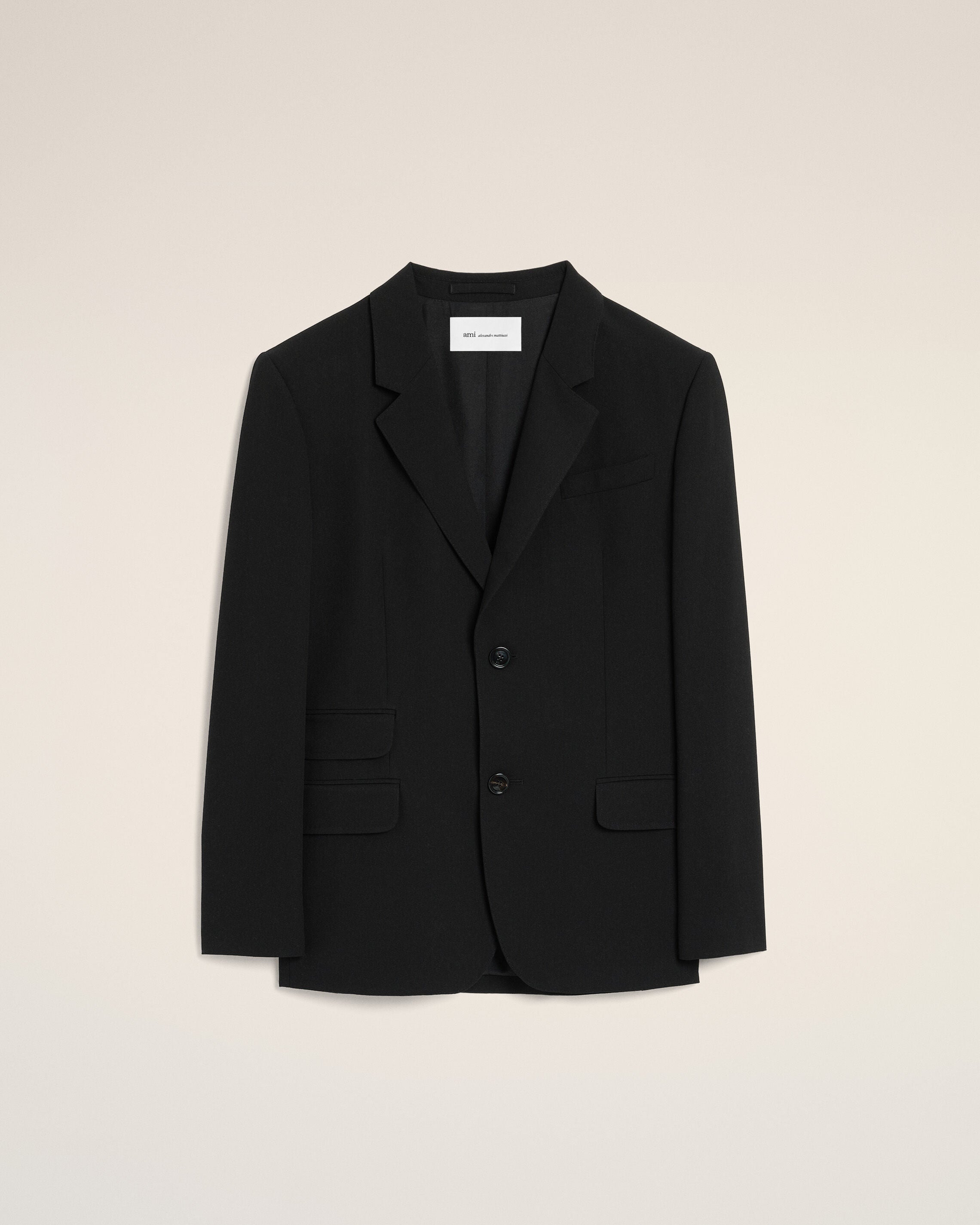 Black single breasted straight-fit wool blazer - 1