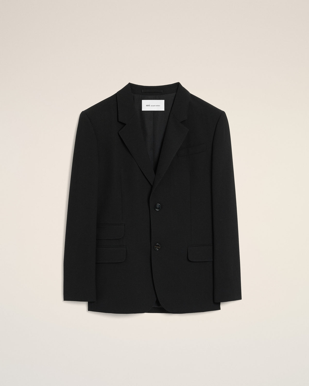Black single breasted straight-fit wool blazer - 1