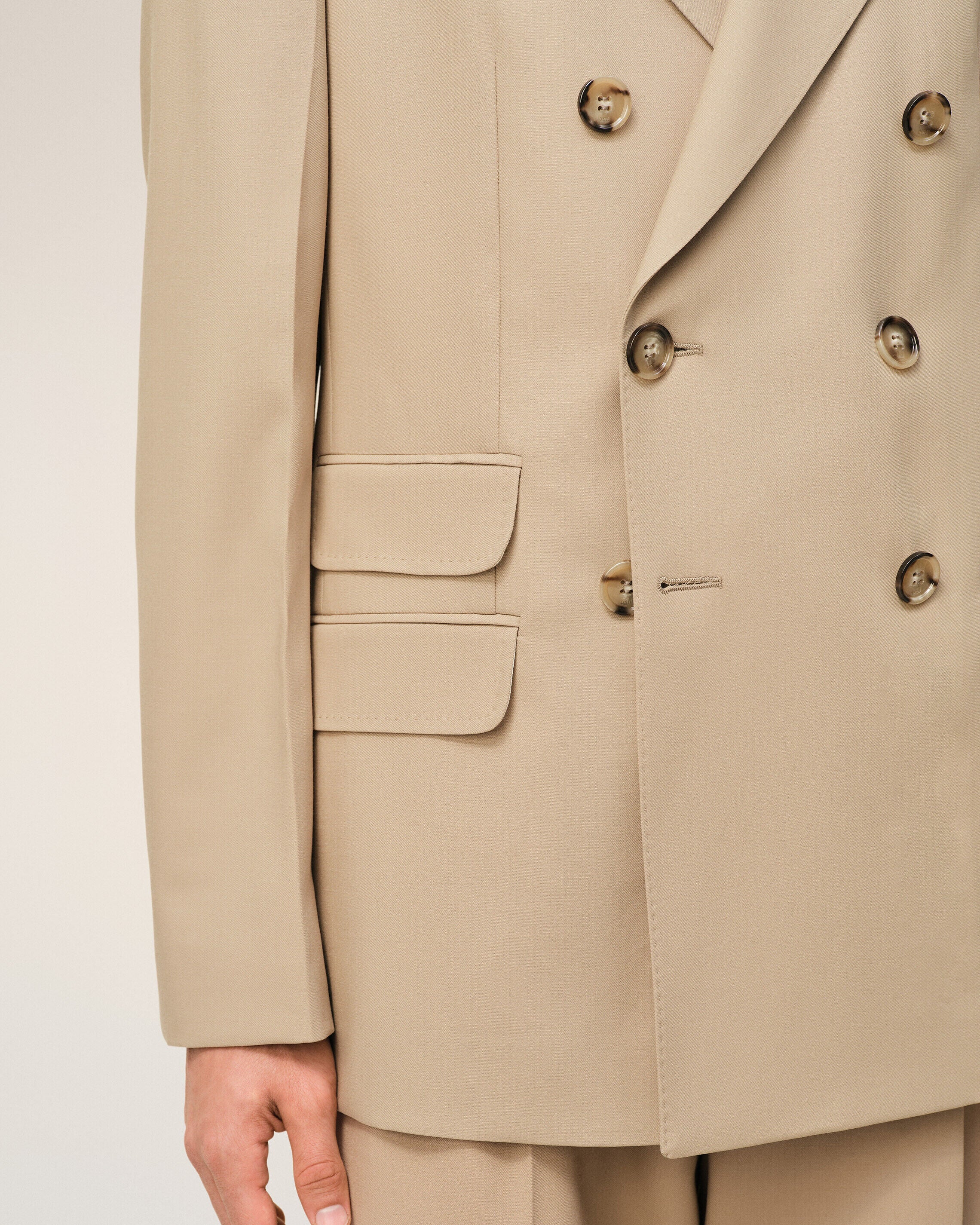 Beige New Wool Double Breasted Straight Jacket - 6