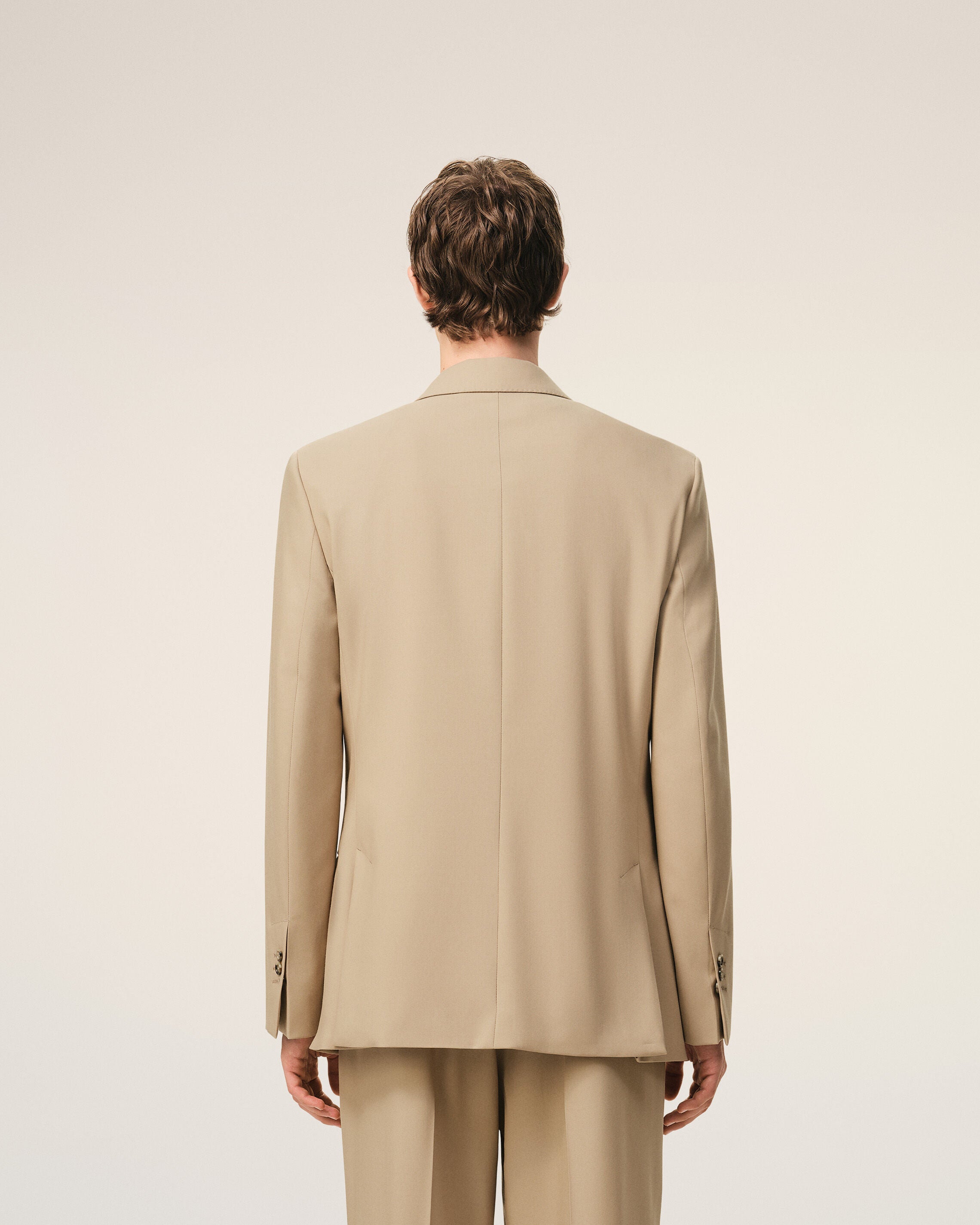 Beige New Wool Double Breasted Straight Jacket - 4