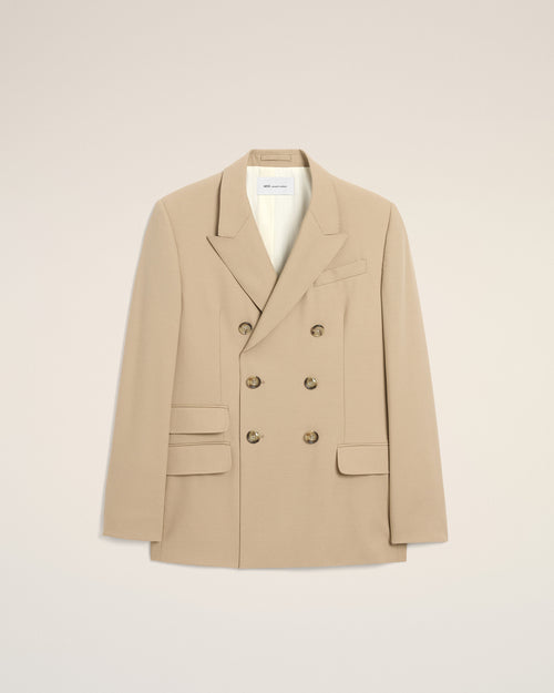 Beige New Wool Double Breasted Straight Jacket - 1 - Ami Paris