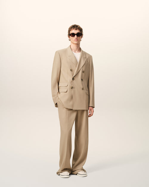 Beige New Wool Double Breasted Straight Jacket - 2 - Ami Paris