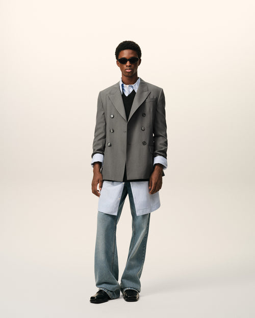 Grey New Wool Double Breasted Straight Jacket - 2 - Ami Paris