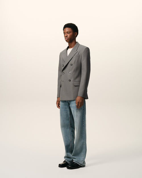 Grey New Wool Double Breasted Straight Jacket - 6 - Ami Paris