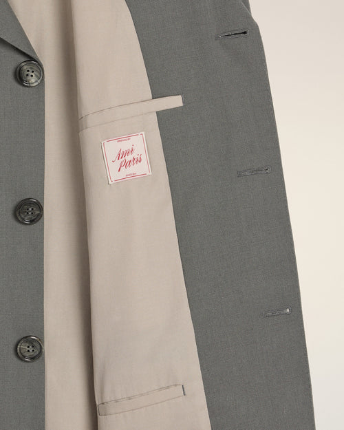 Grey New Wool Double Breasted Straight Jacket - 7 - Ami Paris