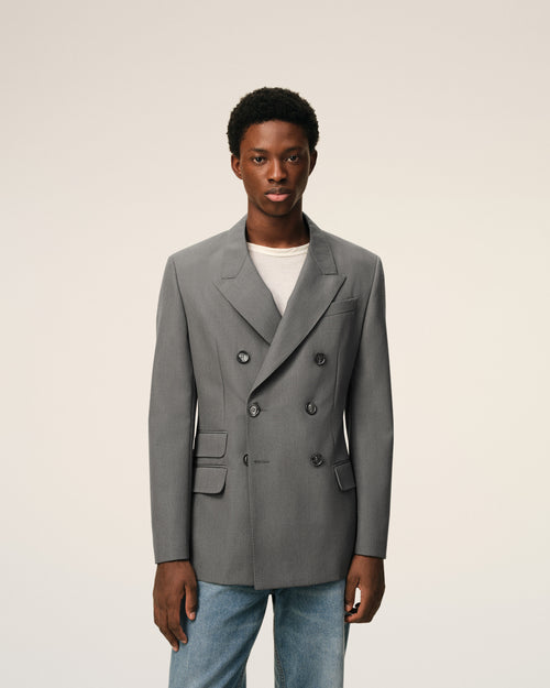 Grey New Wool Double Breasted Straight Jacket - 3 - Ami Paris