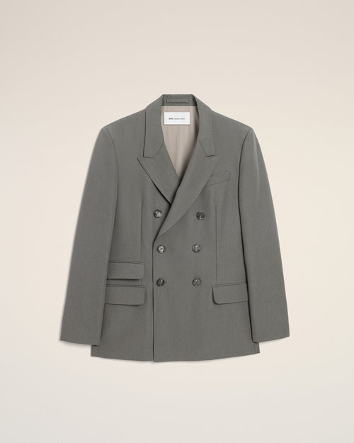 Grey New Wool Double Breasted Straight Jacket - 1 - Ami Paris