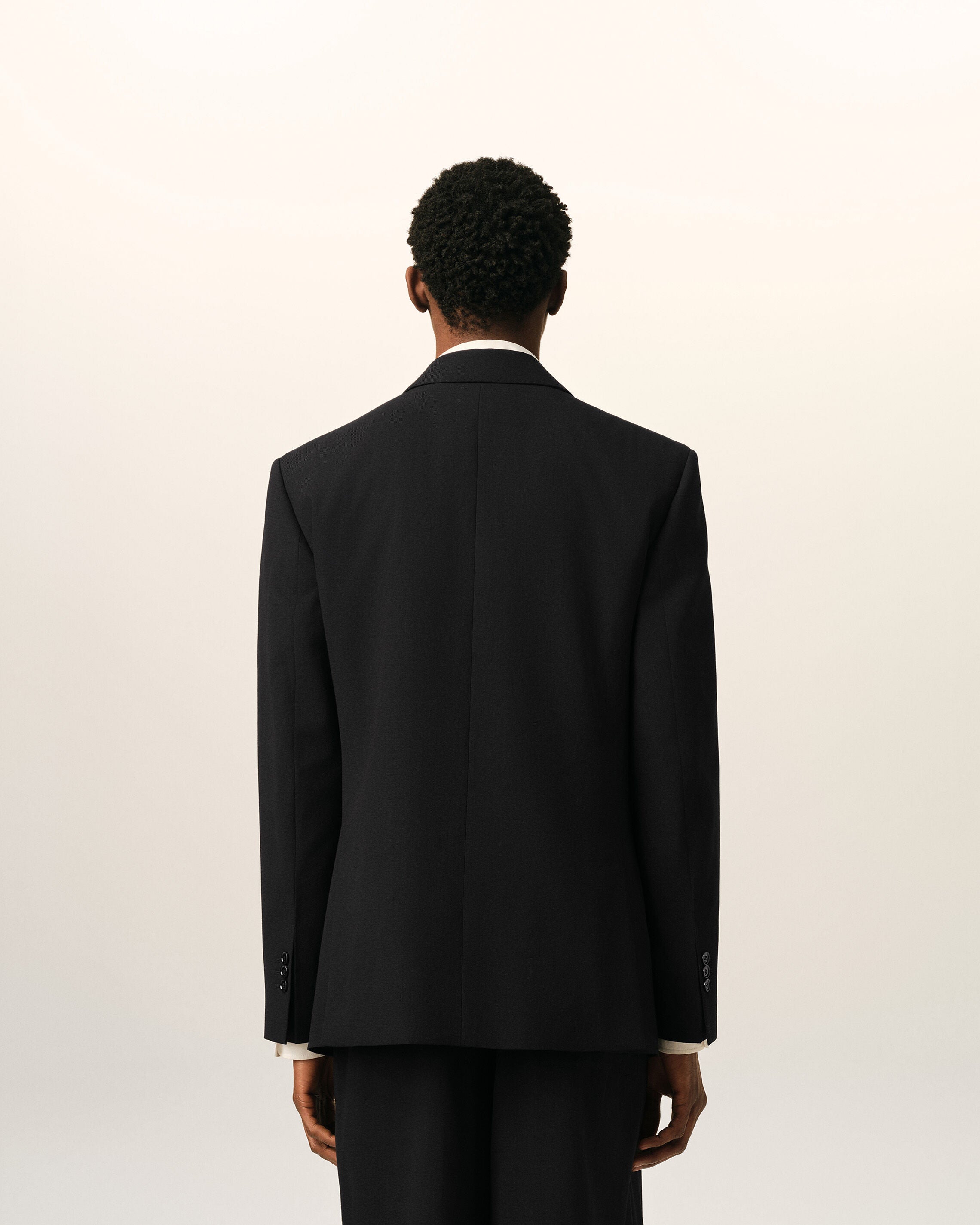 Black double breasted straight-fit wool blazer - 5