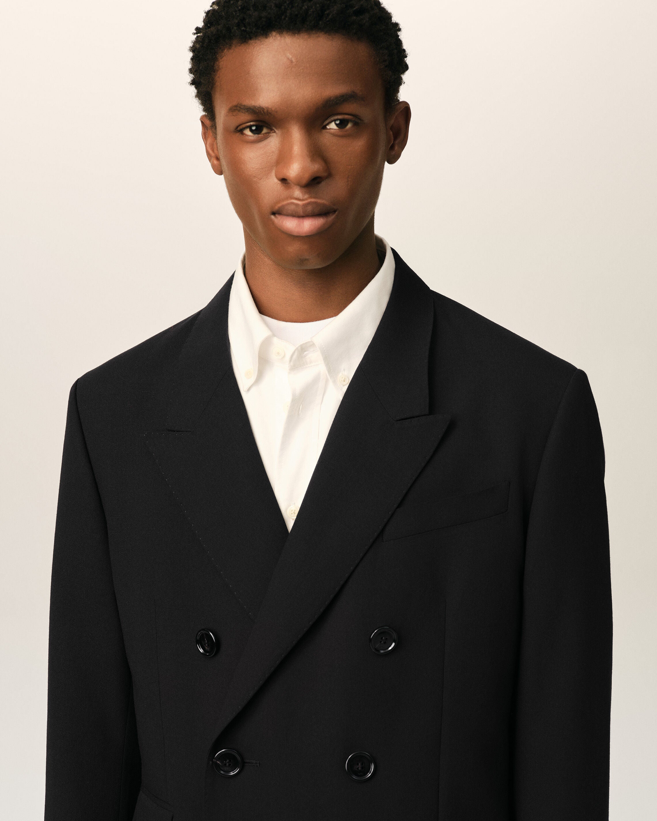 Black double breasted straight-fit wool blazer - 4