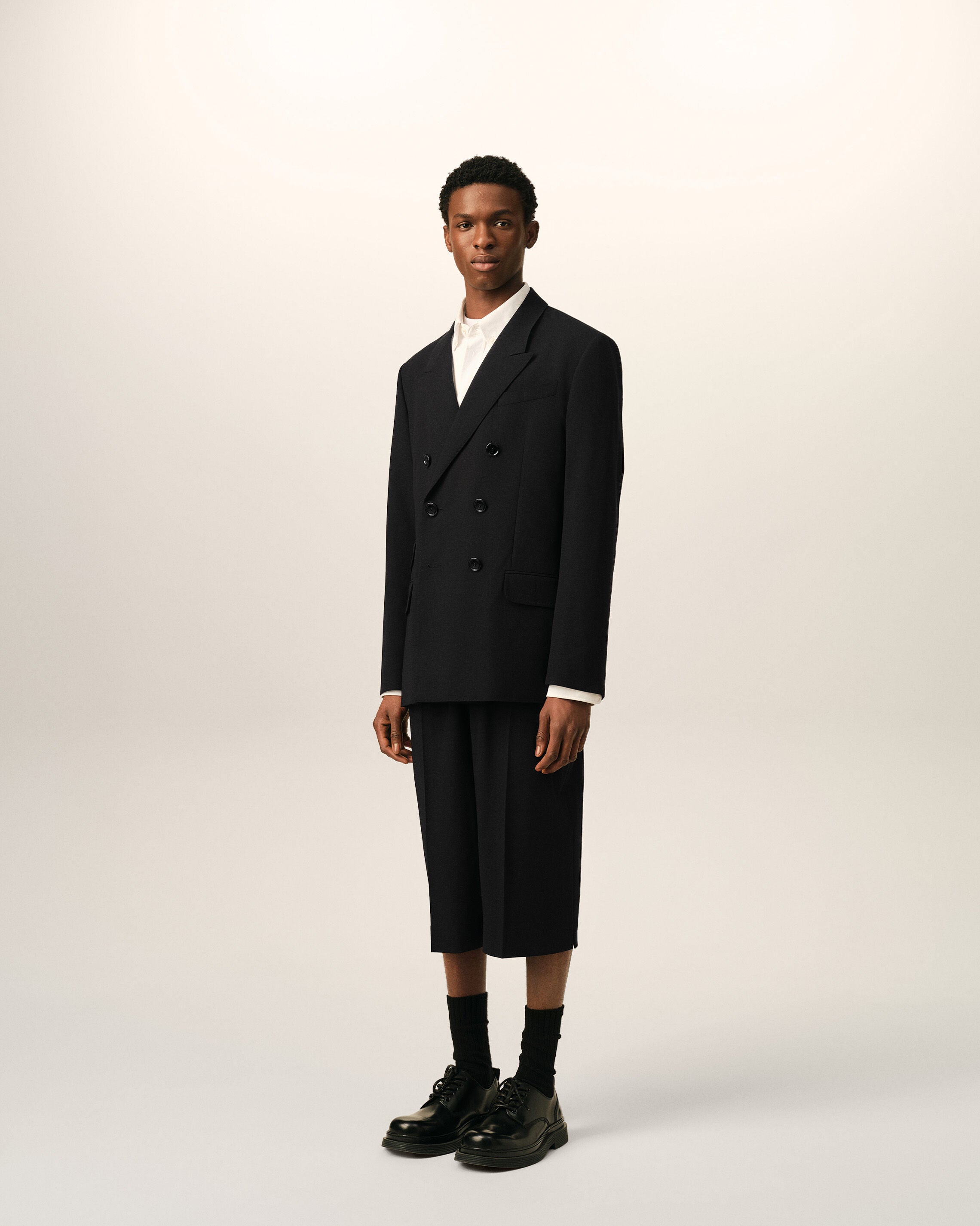 Black double breasted straight-fit wool blazer - 6