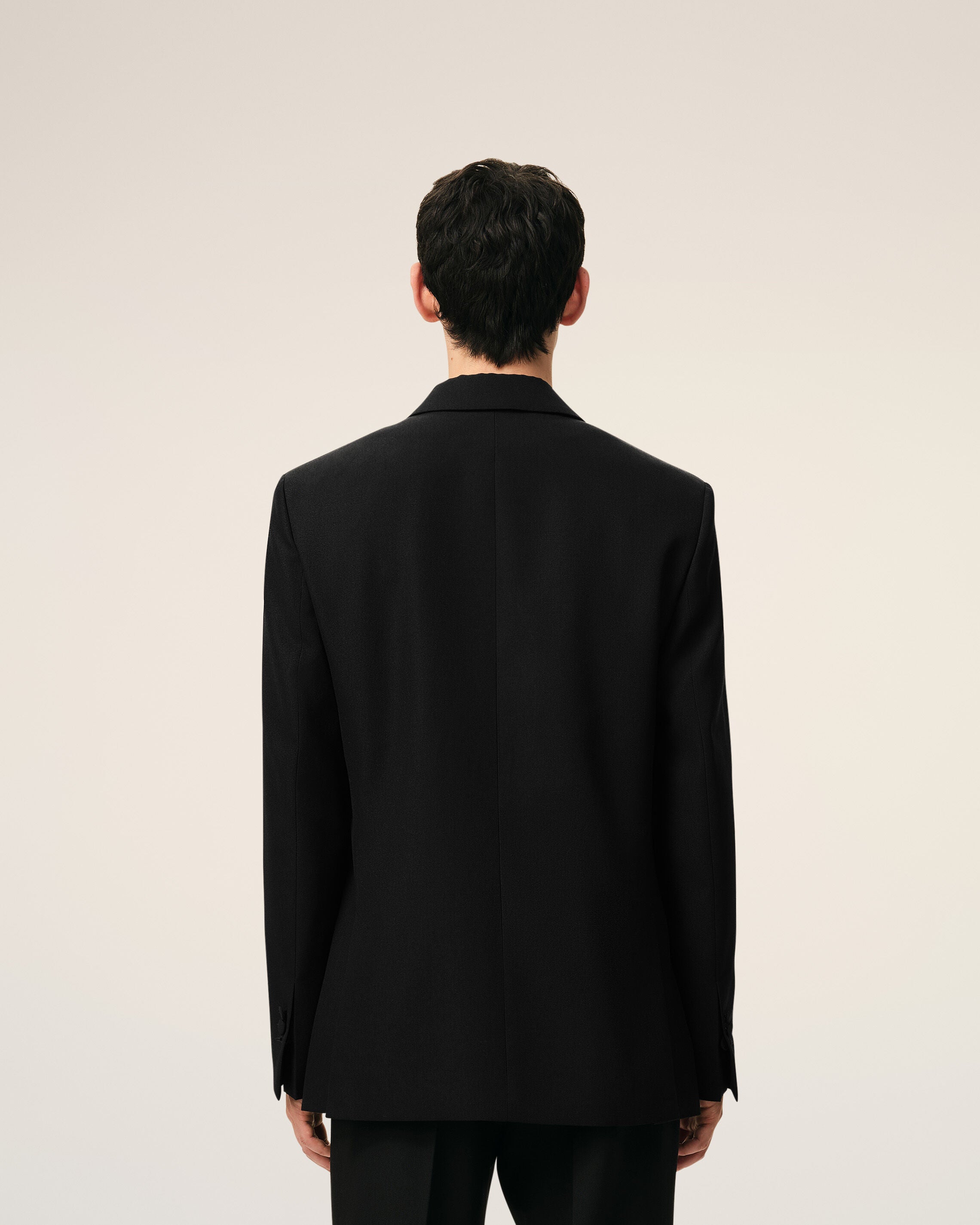 Veste Smocking Droite Double Boutonnage Noire en Laine Vierge - 5