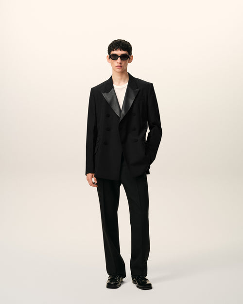 Black New Wool Double Breasted Straight Smocking Jacket - 2 - Ami Paris