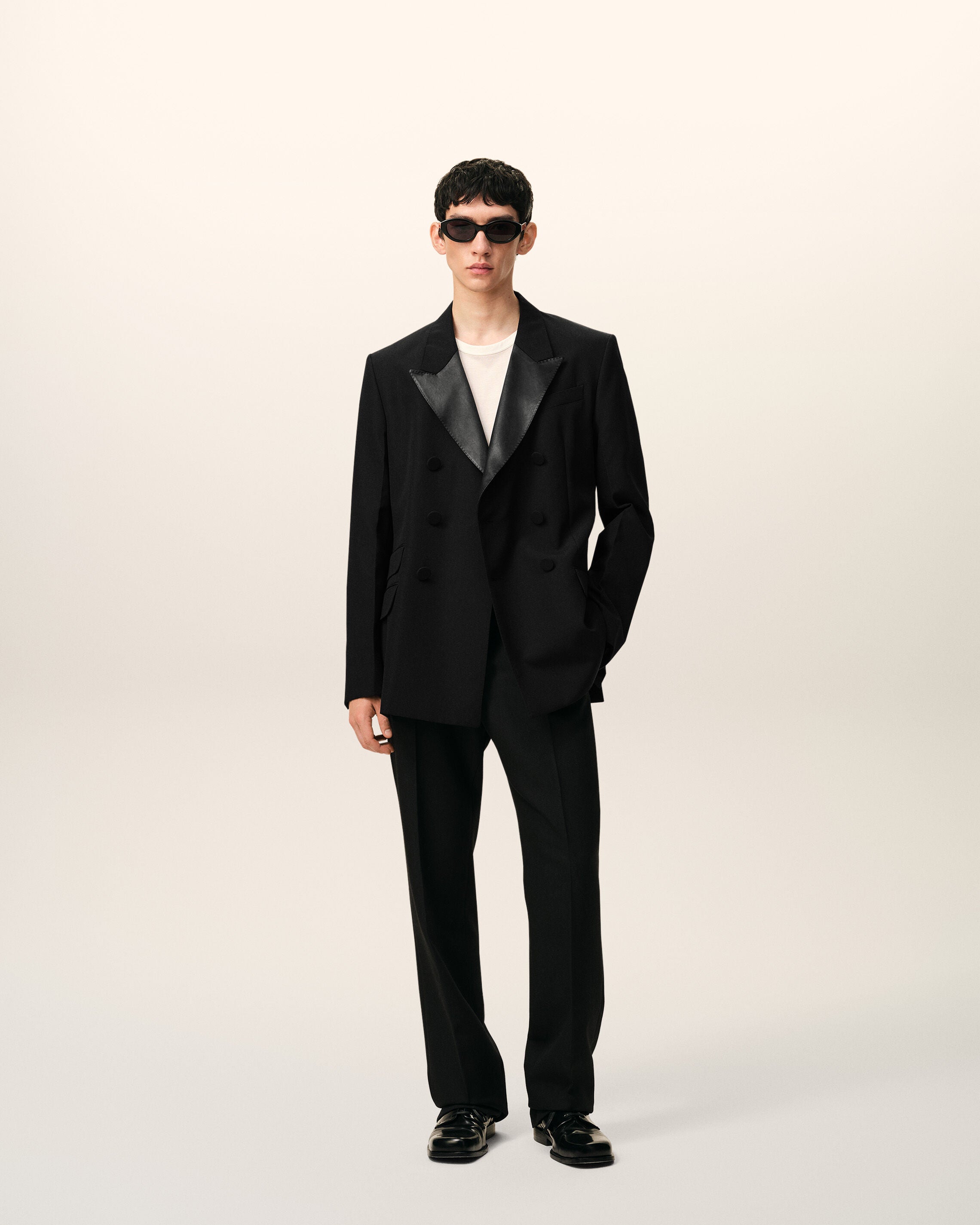 Veste Smocking Droite Double Boutonnage Noire en Laine Vierge - 2