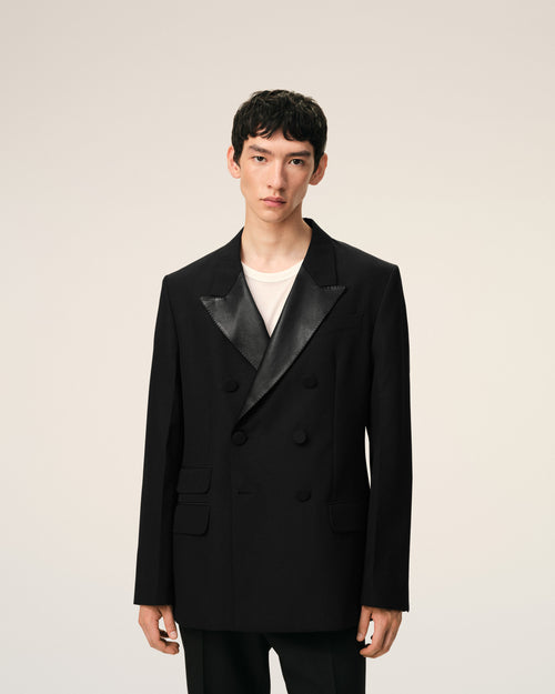 Black New Wool Double Breasted Straight Smocking Jacket - Man - 3 - AMI Paris - Ami Paris