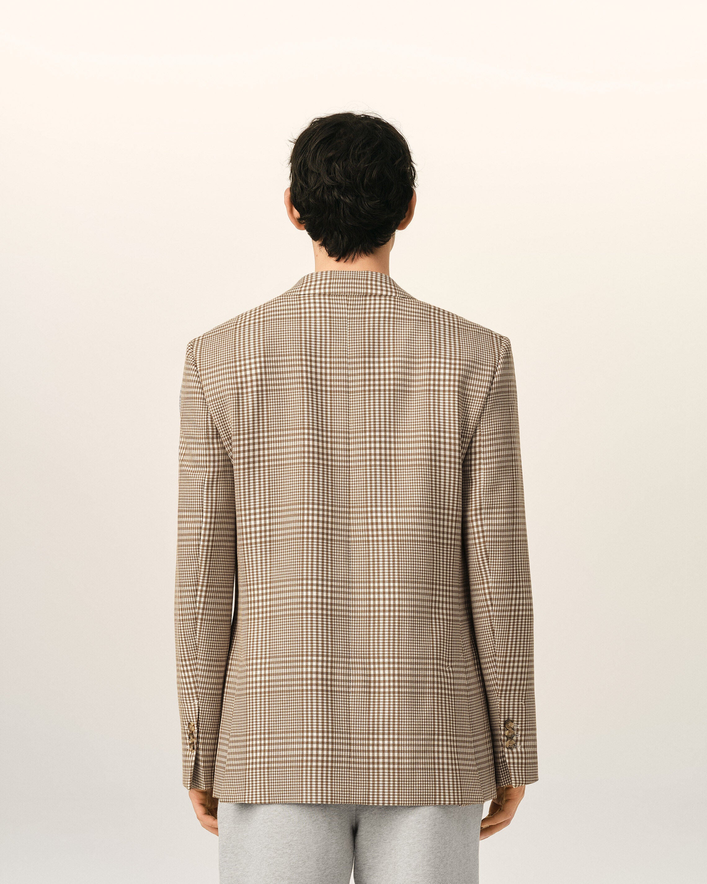 Brown Wool Prince Of Wales Straight Jacket - 5