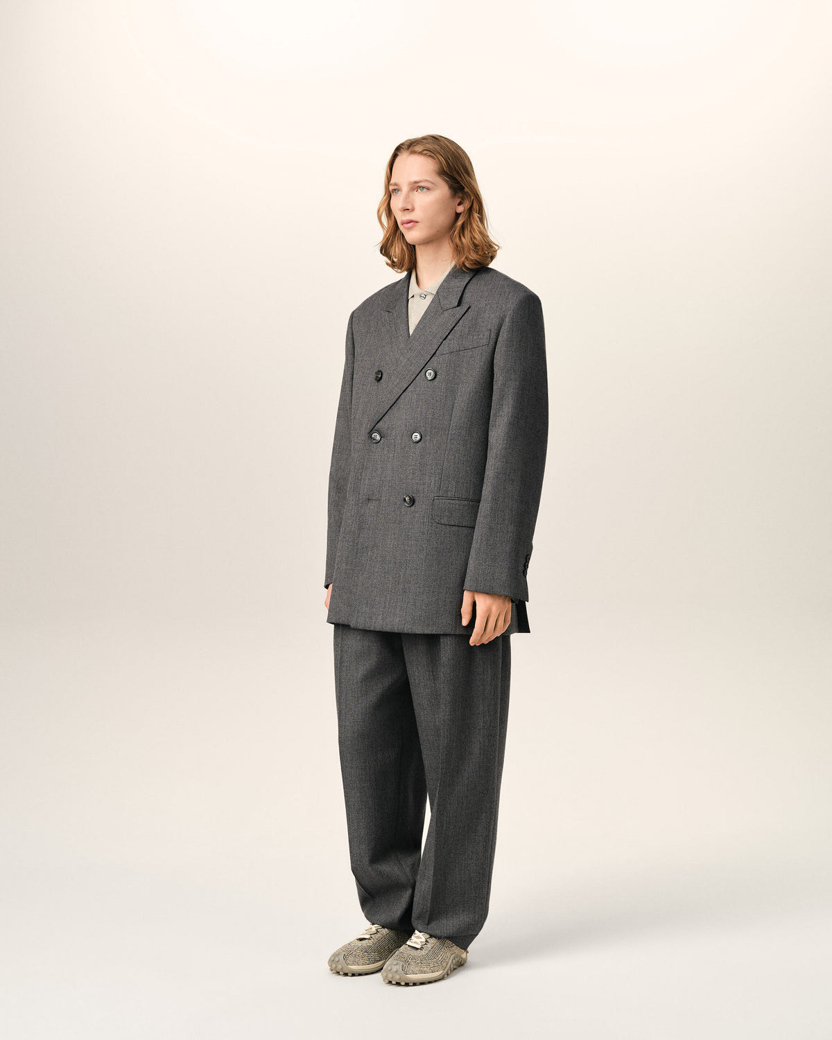 Grey double breasted wool blazer - 6