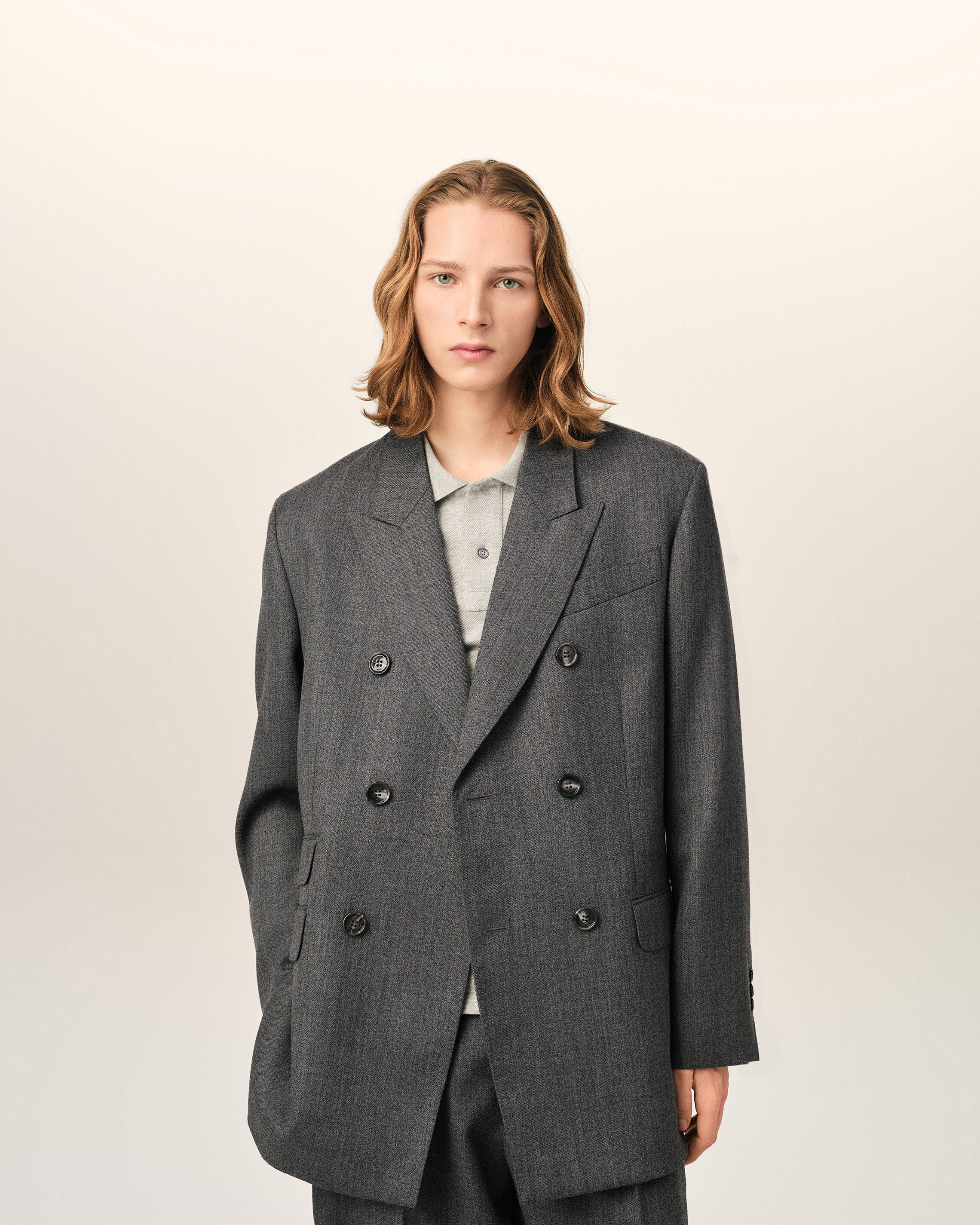Grey double breasted wool blazer - 3