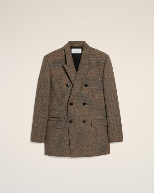 Brown double breasted houndstooth wool blazer - 2 - Ami Paris