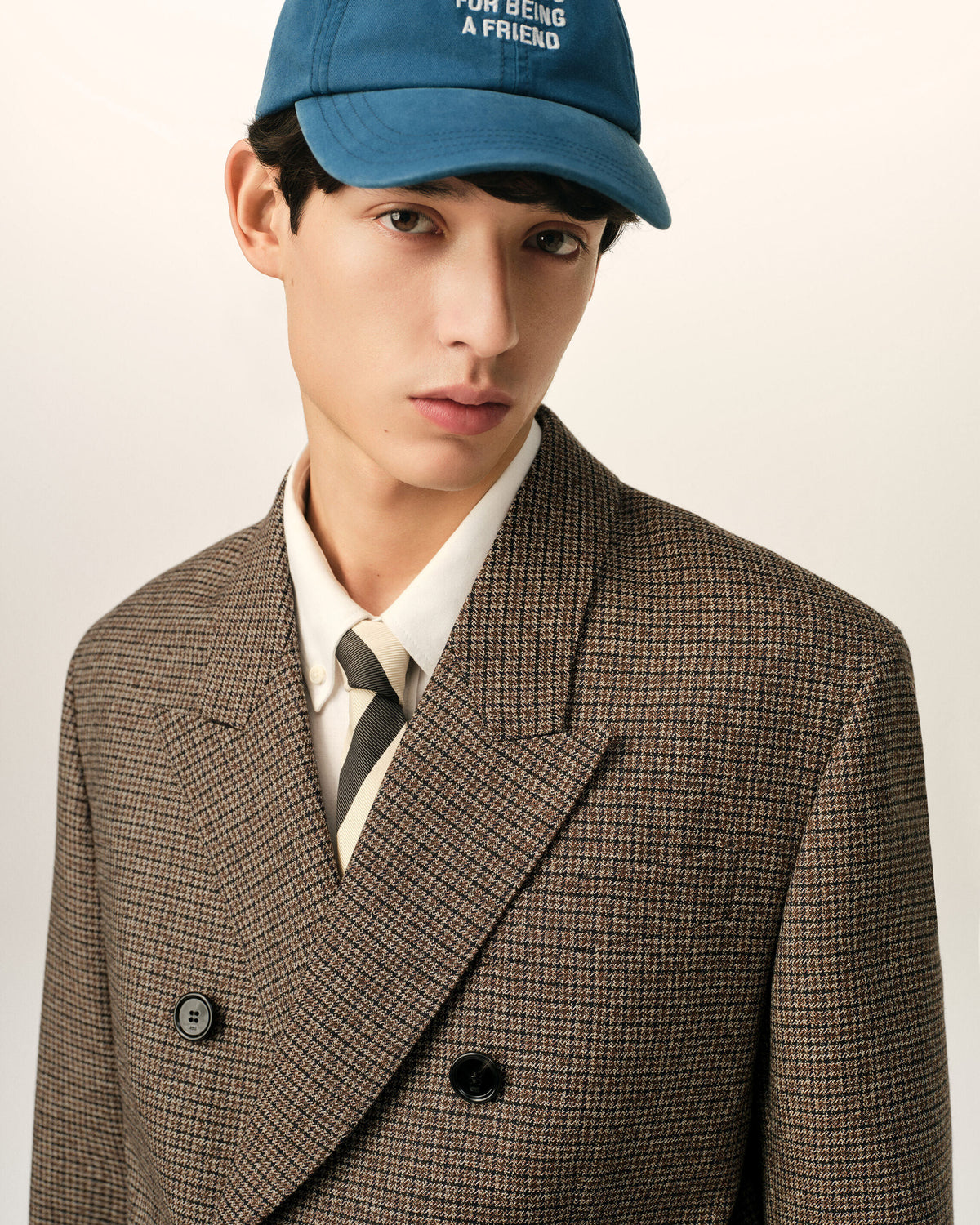 Brown double breasted houndstooth wool blazer - 4