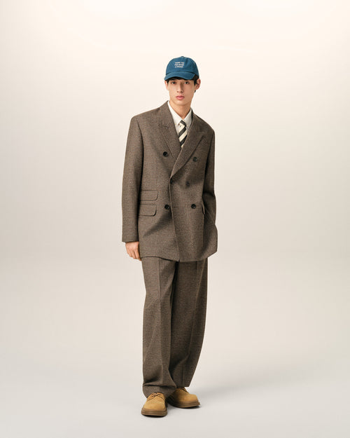 Brown double breasted houndstooth wool blazer - 1 - Ami Paris