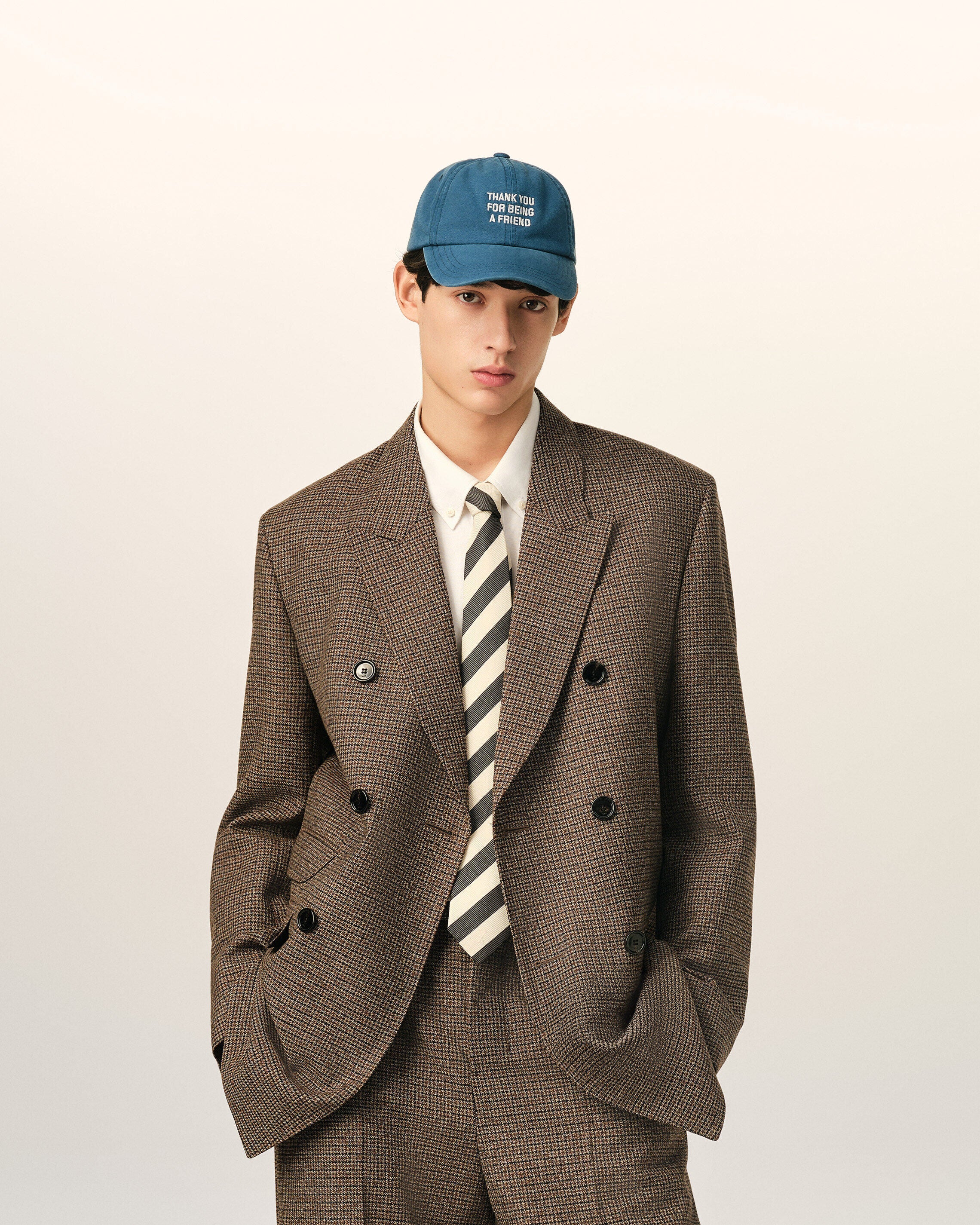 Doppelreihiger Blazer aus braunem Hahnentritt-Muster aus Wolle - 3