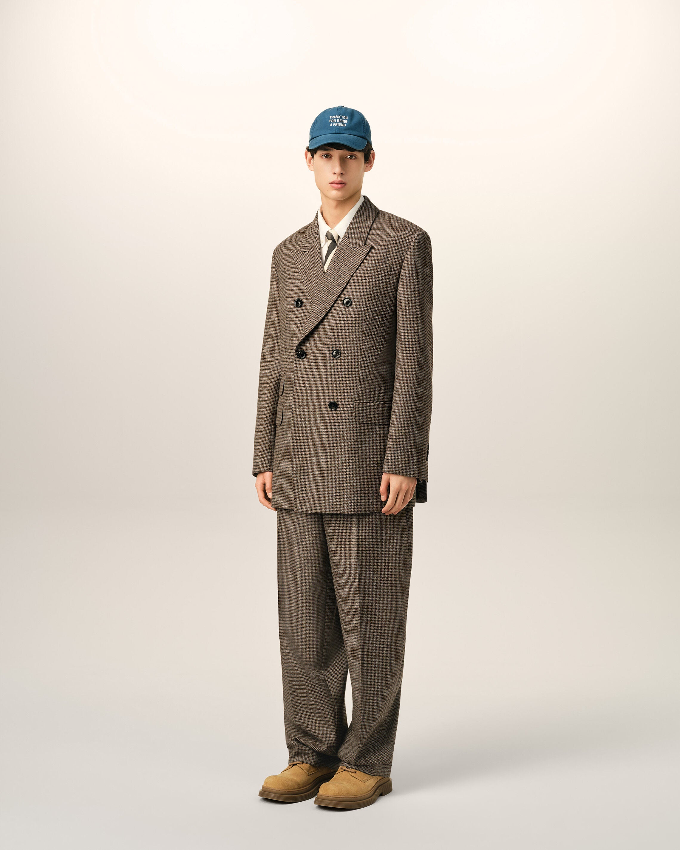 Doppelreihiger Blazer aus braunem Hahnentritt-Muster aus Wolle - 6