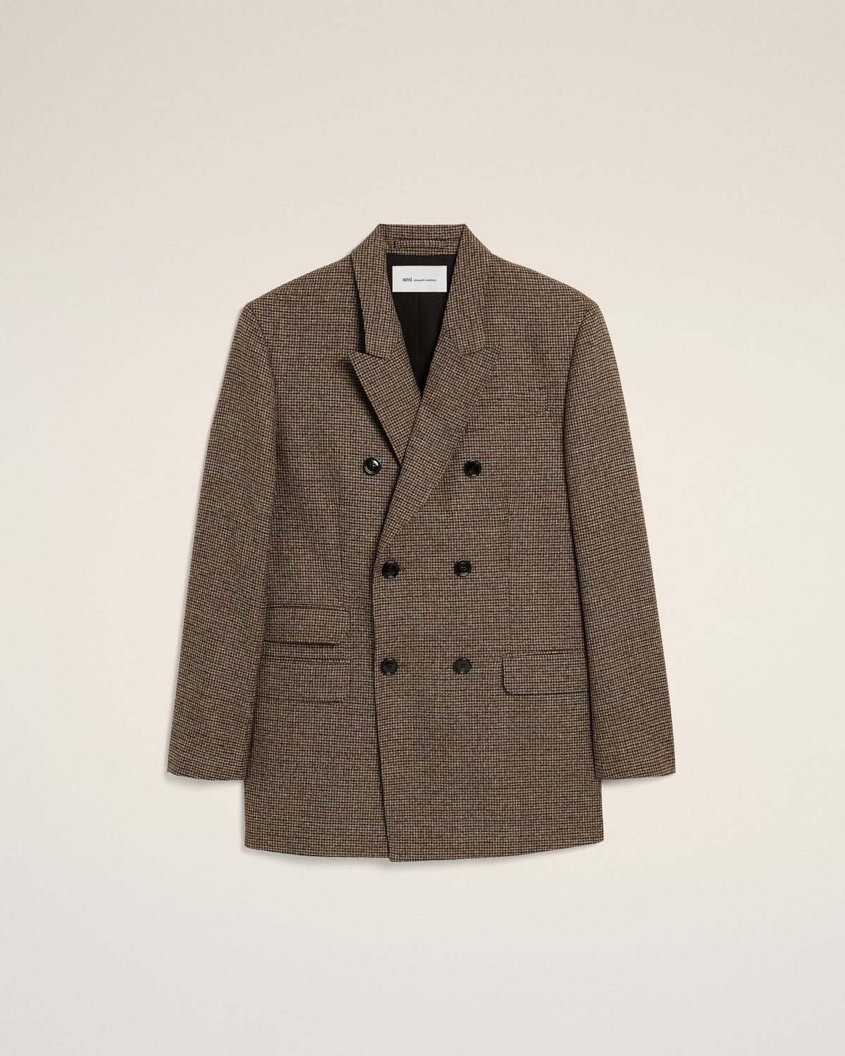 Brown double breasted houndstooth wool blazer - 1