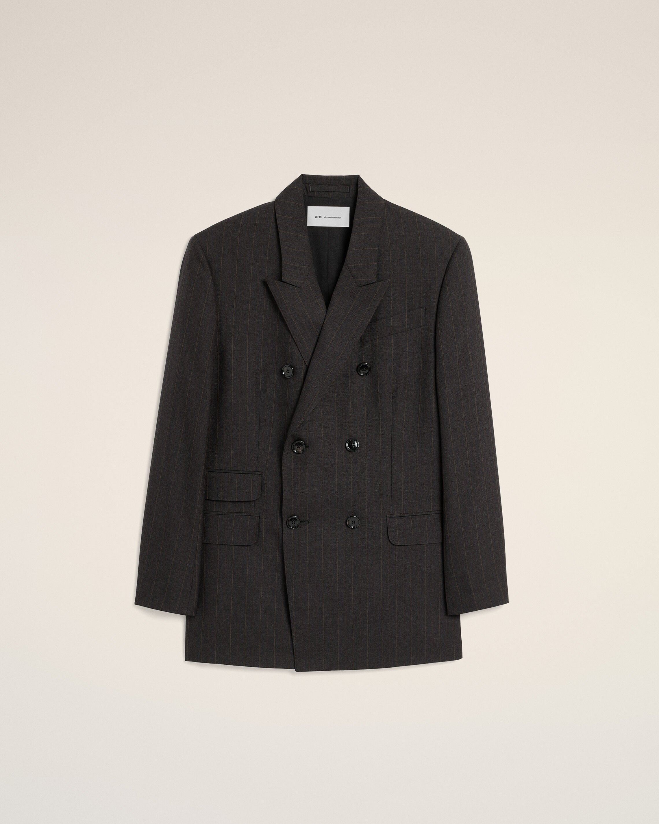 Grey double breasted striped wool blazer - 1