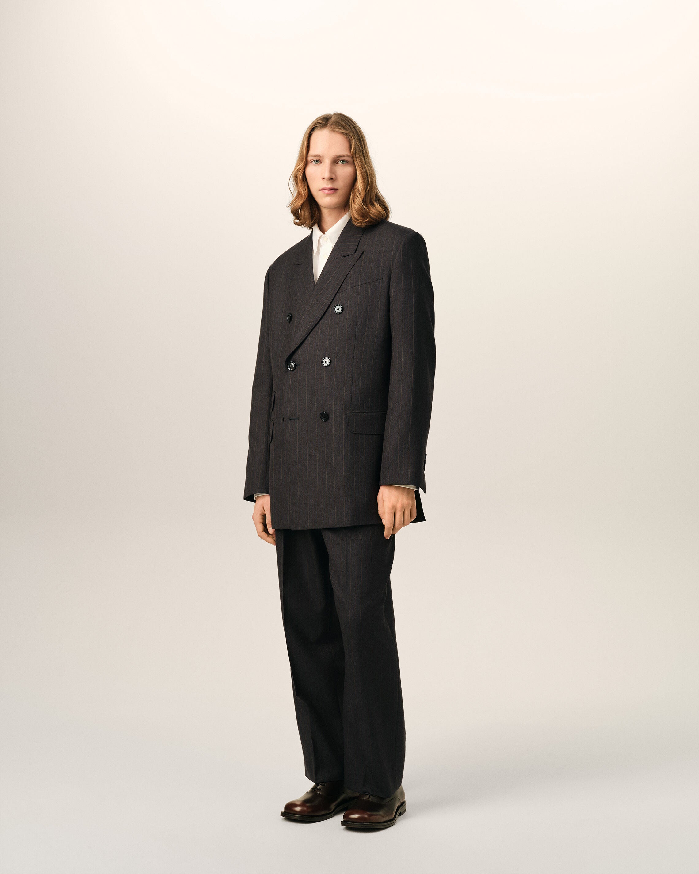 Grey double breasted striped wool blazer - 6