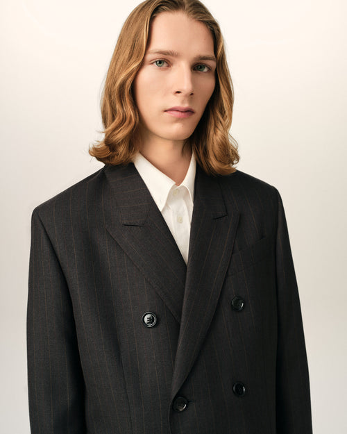 Grey double breasted striped wool blazer - Man - 4 - AMI Paris - Ami Paris