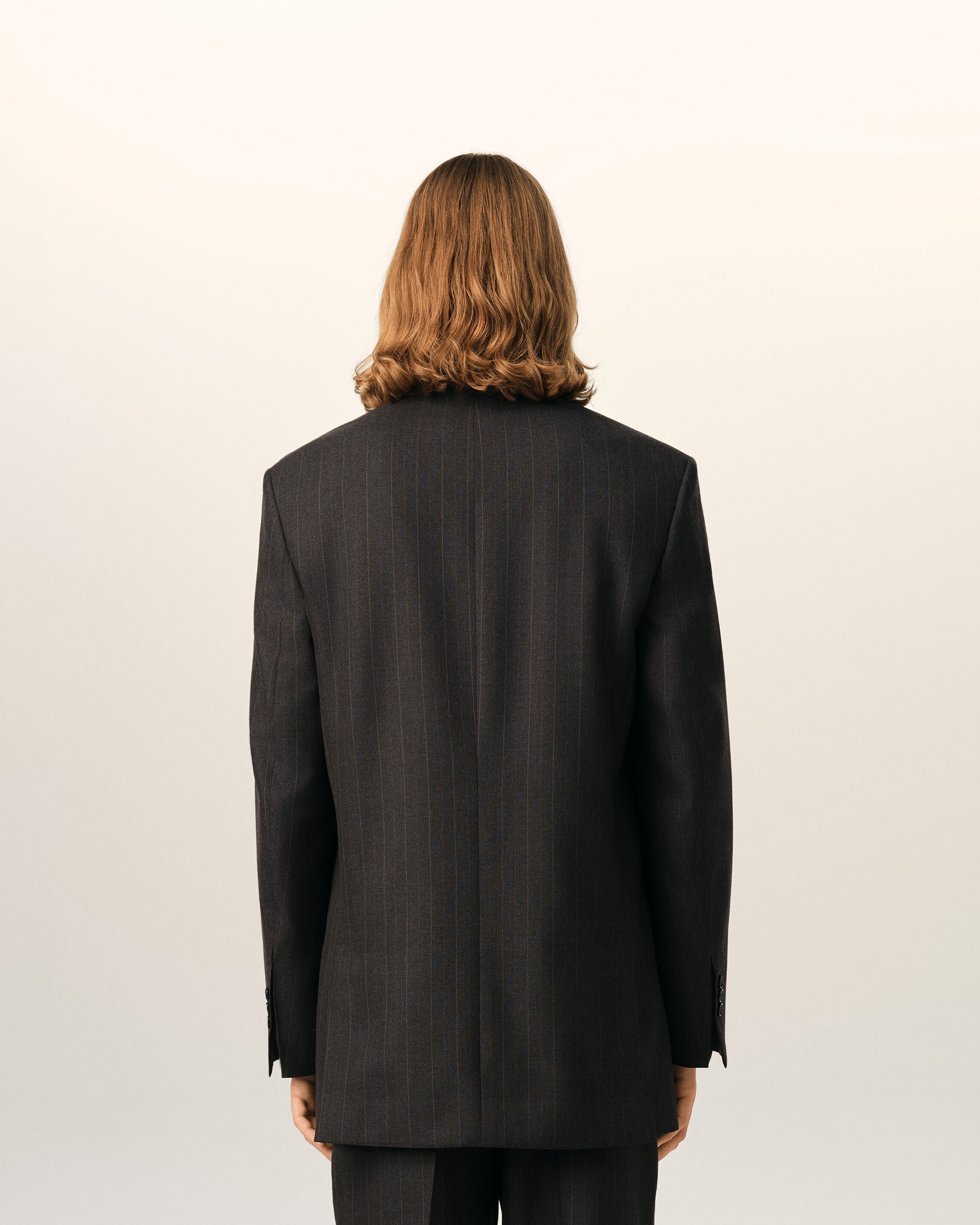 Grey double breasted striped wool blazer - 5