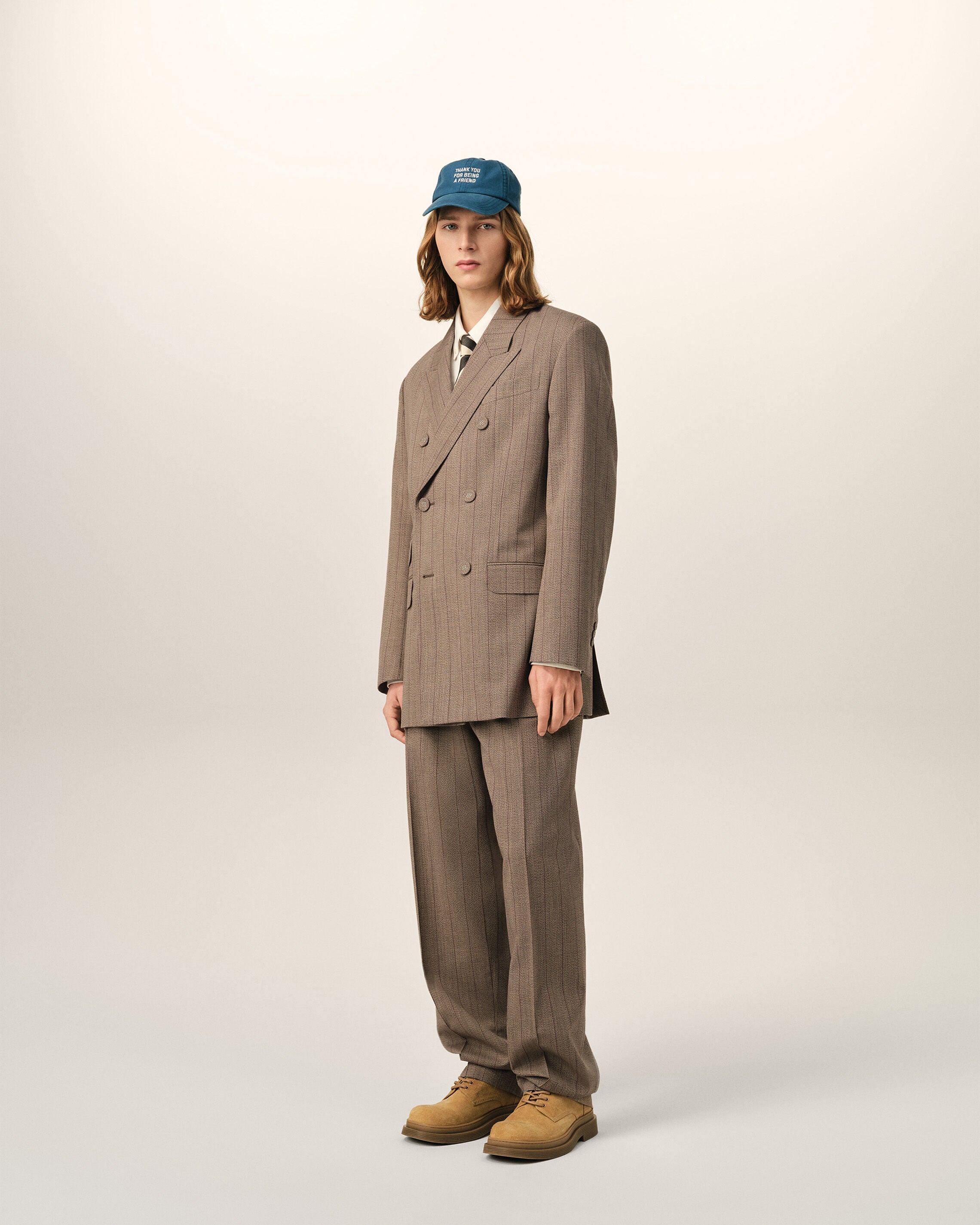 Brown double breasted striped wool blazer - 6