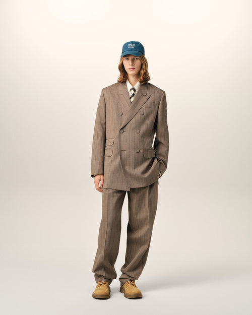 Veste rayée marron double boutonnage en laine - 2 - Ami Paris