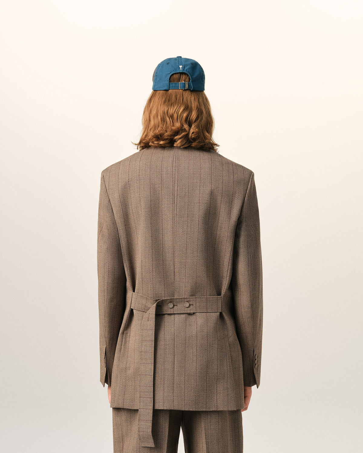 Brown double breasted striped wool blazer - 5