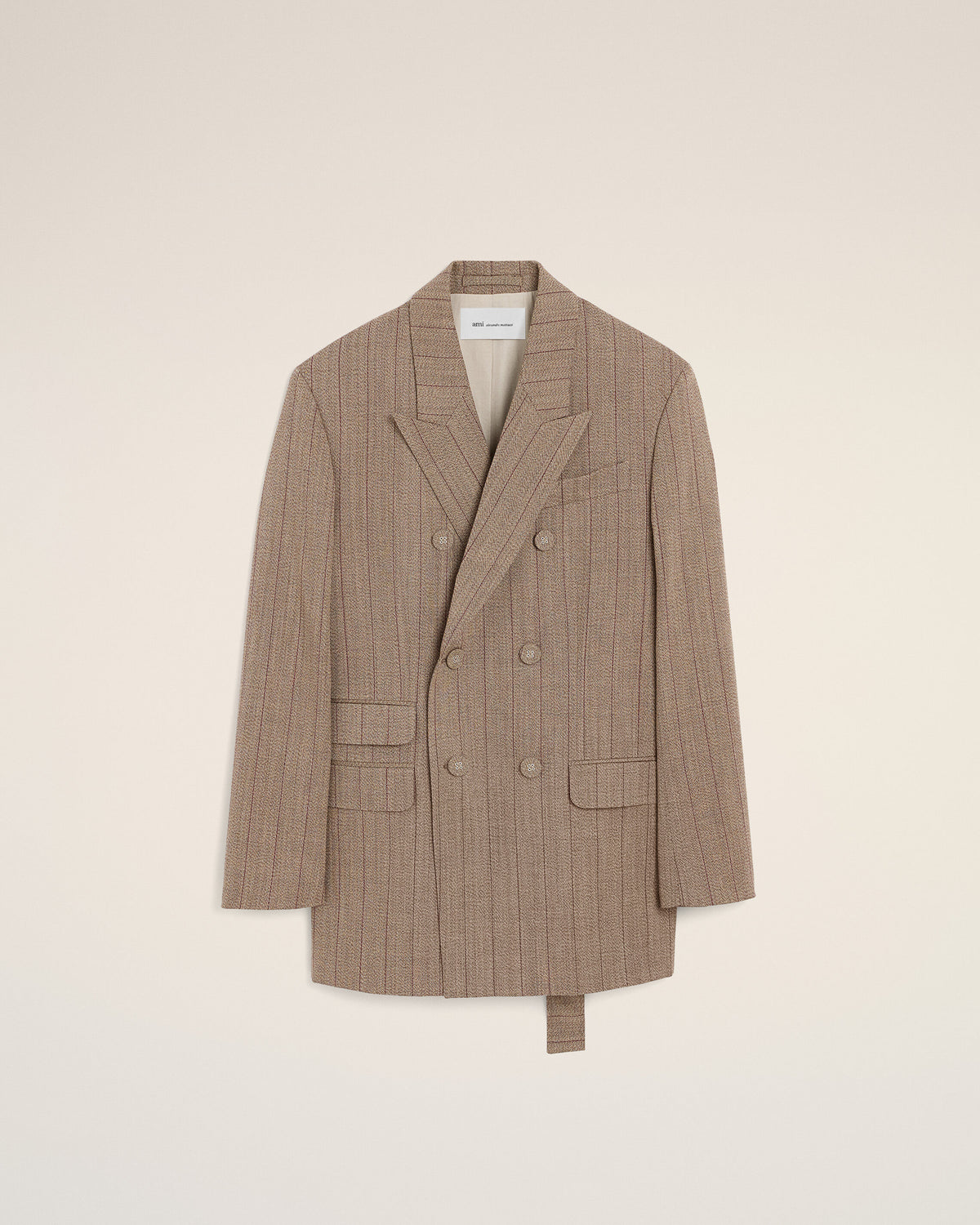 Brown double breasted striped wool blazer - 1