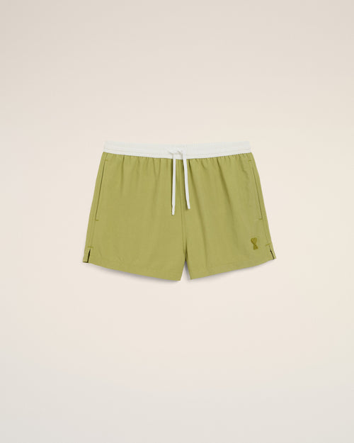 Green Nylon Short Swimsuit - MATCHA/WHITE CREAM - Ami Paris