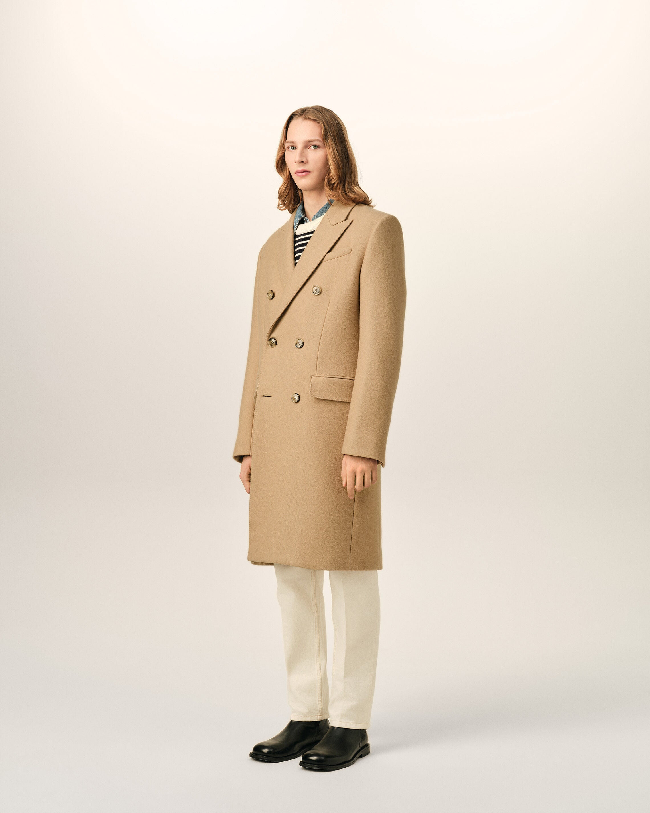 Manteau beige double boutonnage en laine - 6