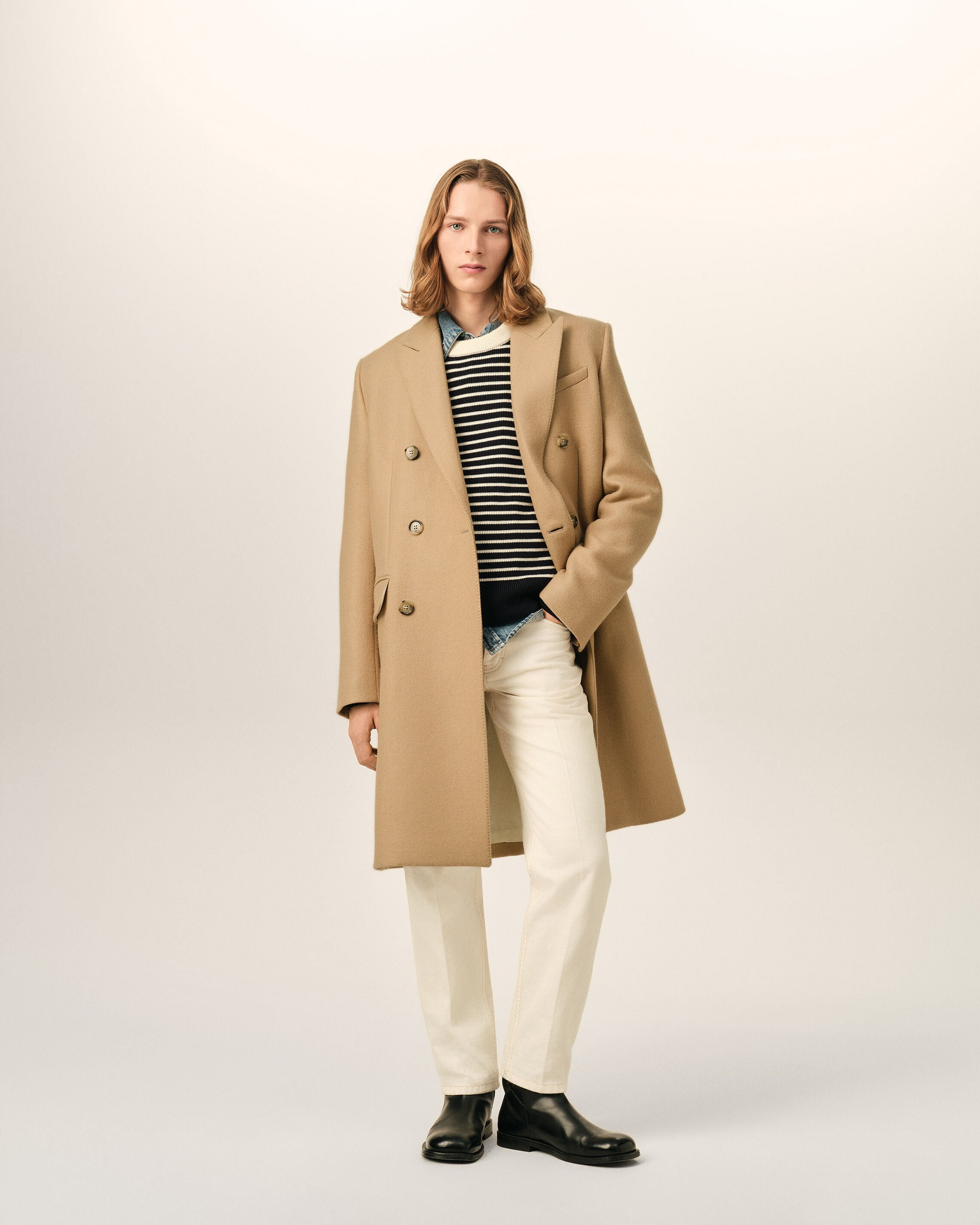 Manteau beige double boutonnage en laine - 2