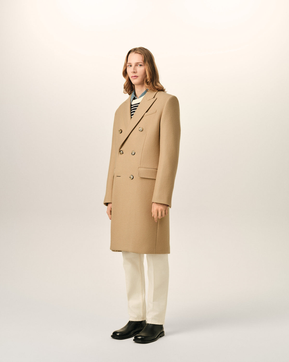 Beige double breasted wool coat - 6